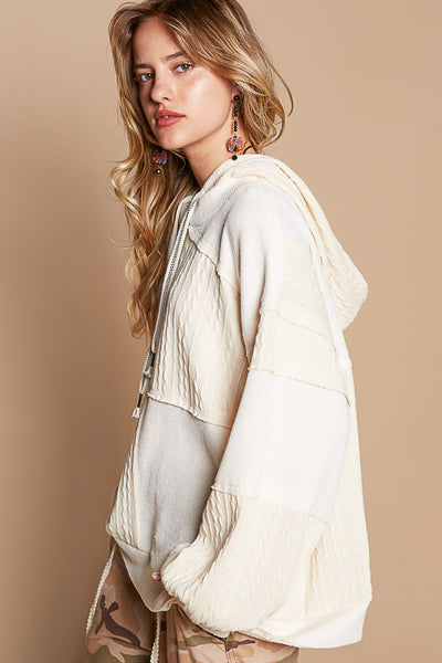 Cream Balloon Sleeve, Relaxed Fit Hoodie