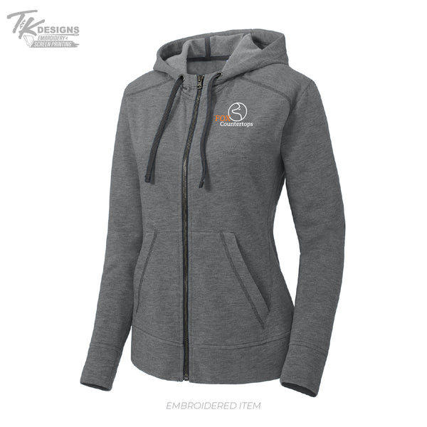 Fox Countertops LST293 Sport-Tek® Women's PosiCharge® Tri-Blend Wicking Fleece Full-Zip Hooded Jacket