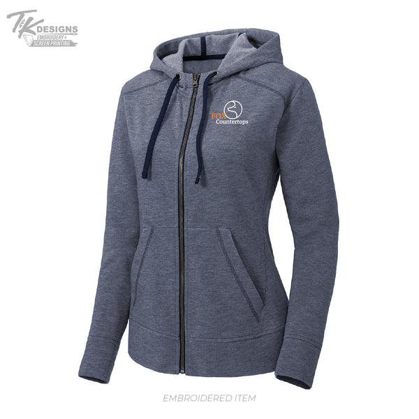 Fox Countertops LST293 Sport-Tek® Women's PosiCharge® Tri-Blend Wicking Fleece Full-Zip Hooded Jacket