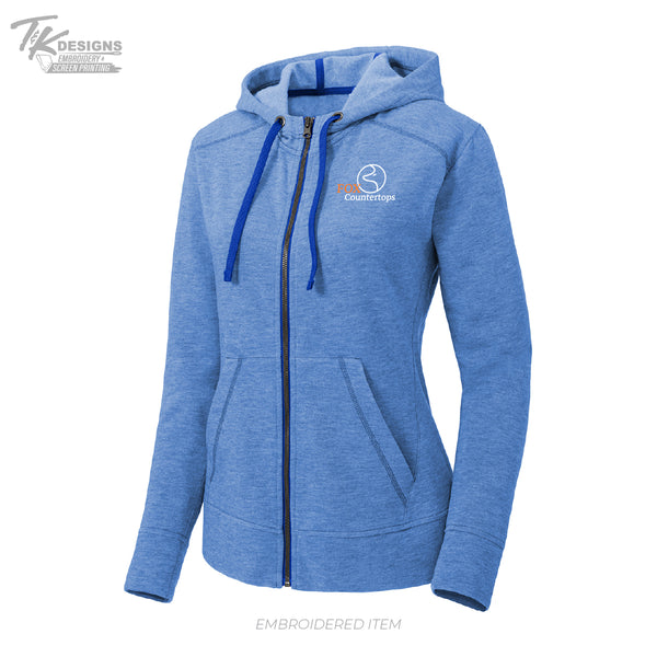 Fox Countertops LST293 Sport-Tek® Women's PosiCharge® Tri-Blend Wicking Fleece Full-Zip Hooded Jacket