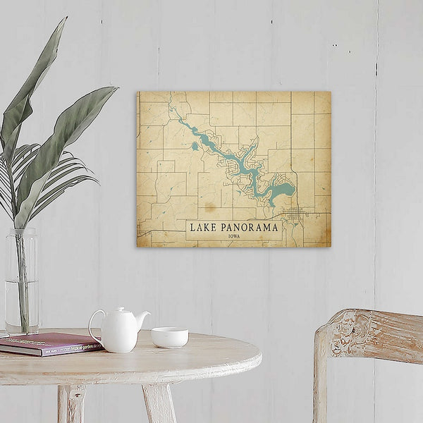 20"x16" Lake Panorama Vintage Style Canvas Map