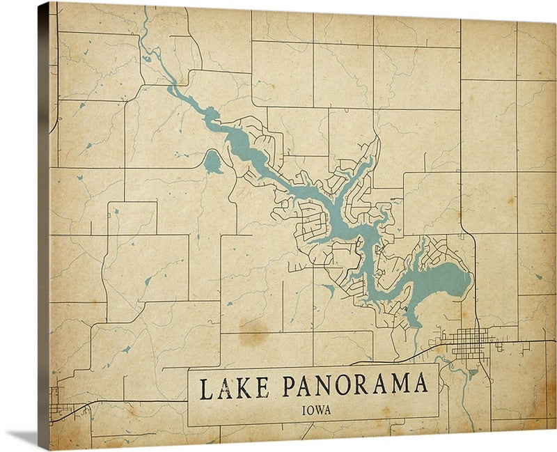 20"x16" Lake Panorama Vintage Style Canvas Map